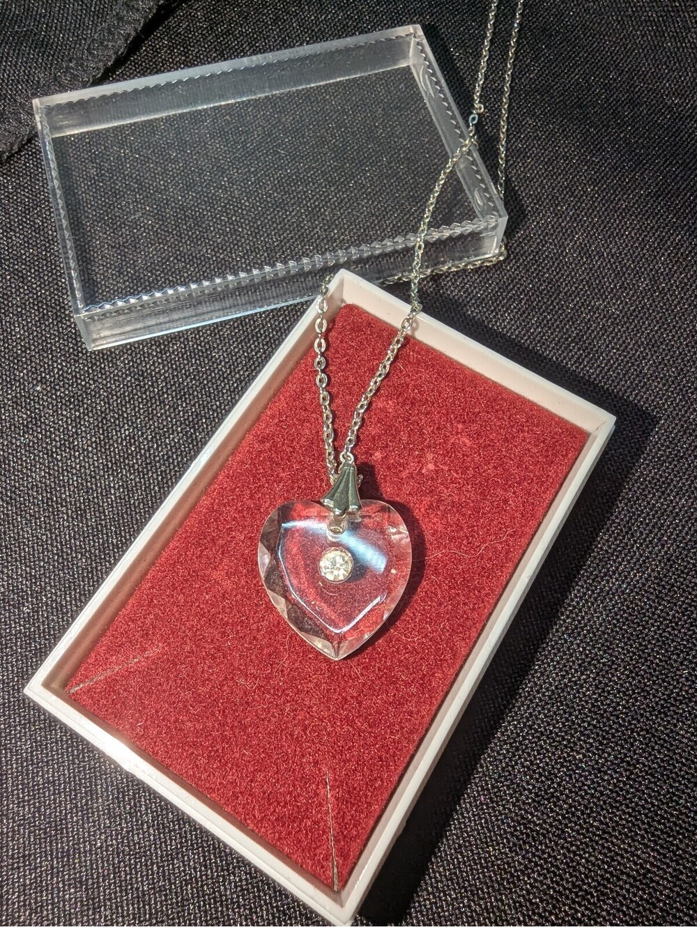 Heart-Shaped Rhinestone Pendant Necklace with Silver Chain